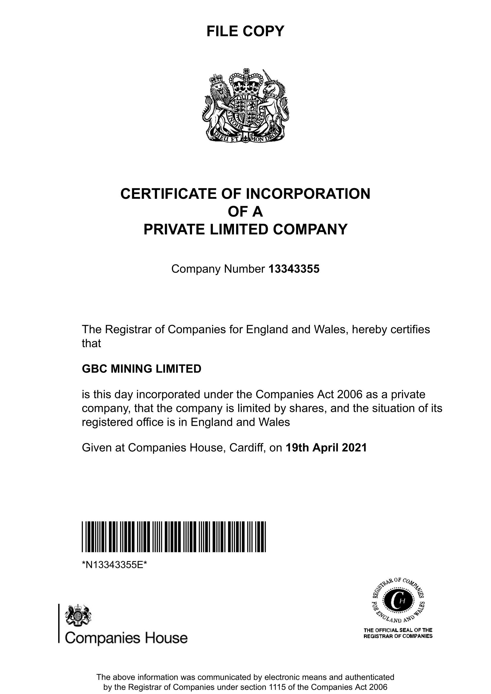 Company Certificate